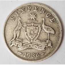 AUSTRALIA 1936 . SIXPENCE
